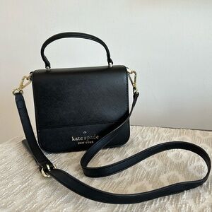 Kate Spade Staci Square Black Saffiano Top Handle /Crossbody Bag